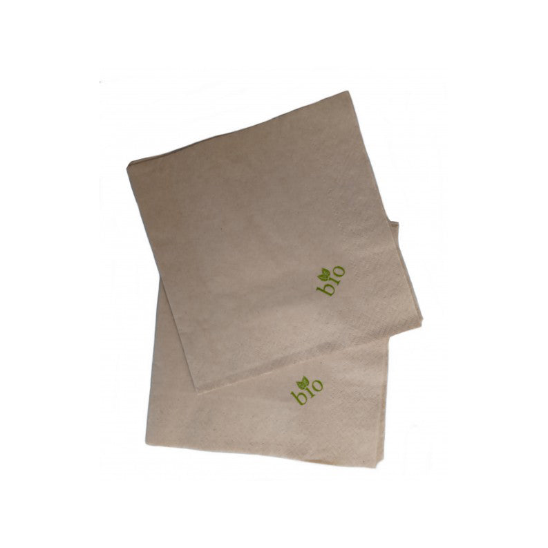 Bio Papierservietten kraftbraun 33x33 cm 2-lagig 1/4 Falz Druck "bio"