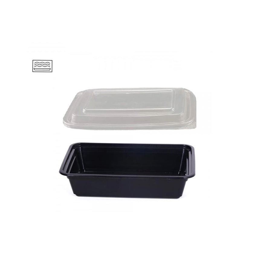 PP-Schale 1100 ml schwarz 220x140x55 mm mit Deckel mikrowellengeeignet