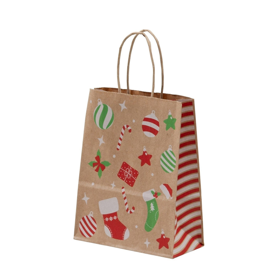 Weihnachtstragetaschen 180+80x220mm kraftbraun mit Motiv