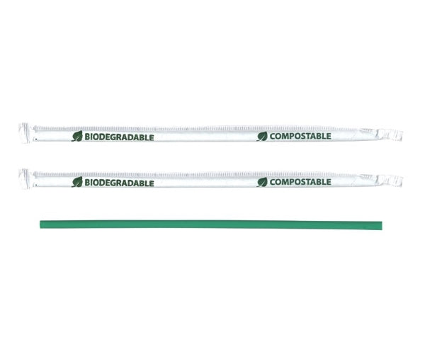 Trinkhalme BIO PLA grün 200x5 mm in Papier gehüllt VPE 400 St | Foodypack.de