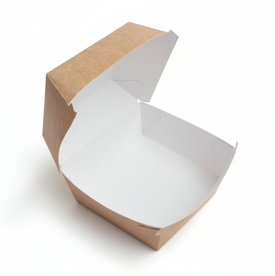 Burger Box "green line" ohne Plastik braun inne weiss 11x11x8,5cm