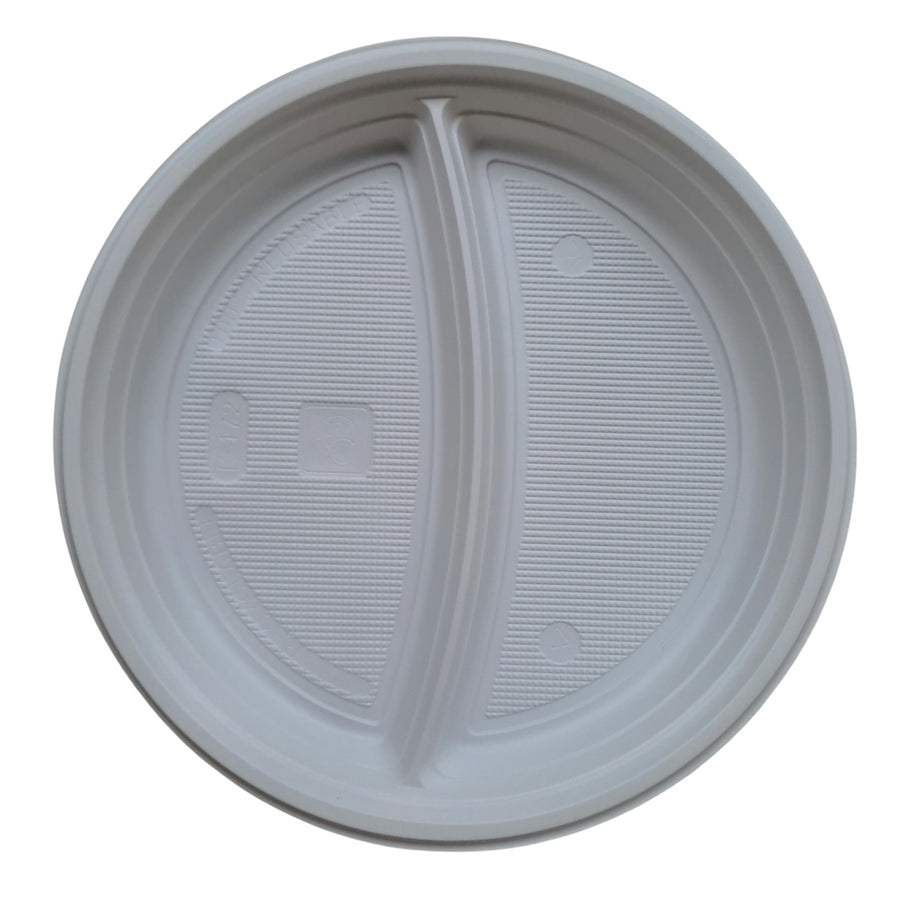 Mehrweg Menüteller, PP, 2geteilt Ø 22 cm · Höhe 2,5 cm weiß | Foodypack.de