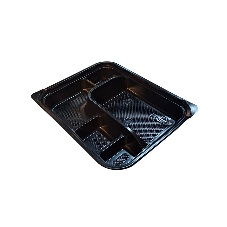 PP Schale 24x19x4cm PP schwarz 5fach geteilt mit Deckel 78gr MW geeignet mehrweg | Foodypack.de