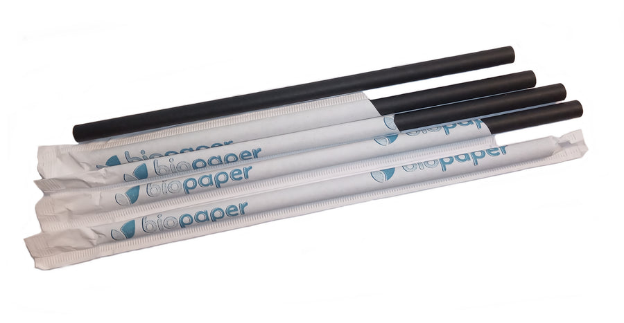 Papier Jumbo Trinkhalme eco schwarz 230x7mm einzeln in Papier verpackt Horeca Qualität | Foodypack.de
