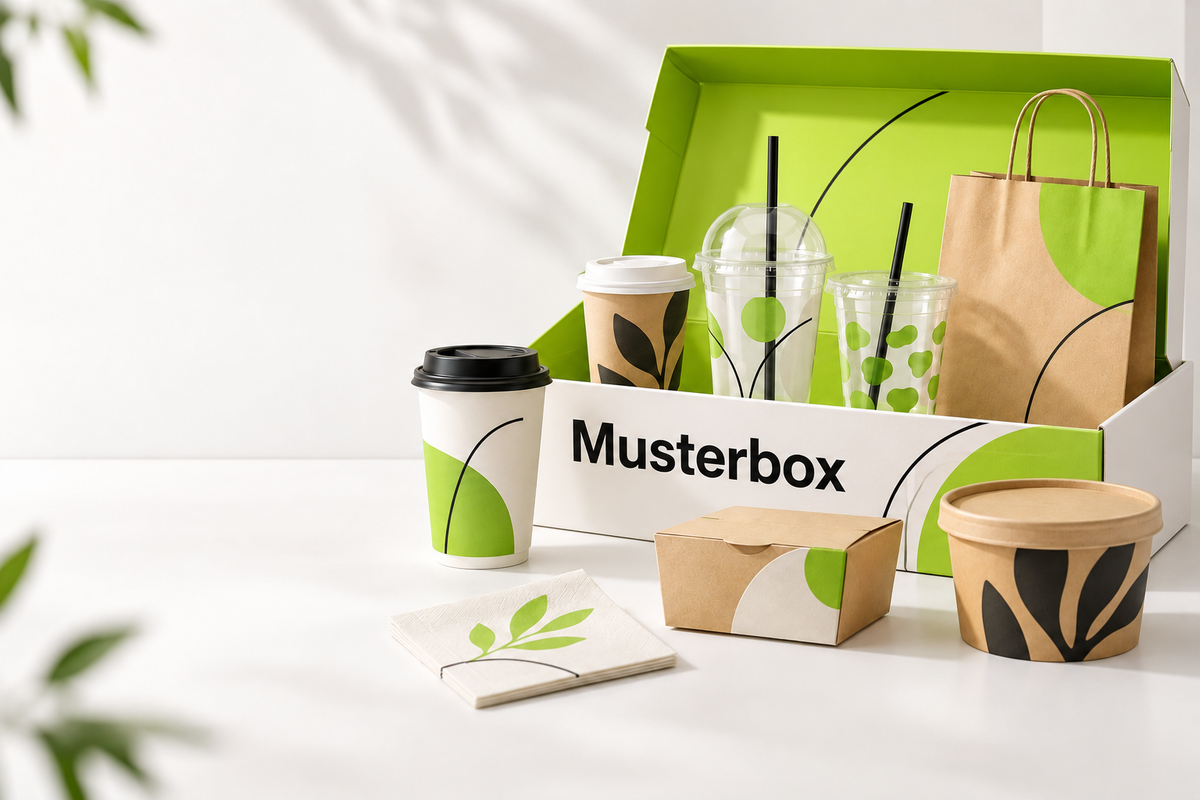 Foodypack Musterbox mit Coffee-to-go-Bechern, Clear Cups und Verpackungsmustern