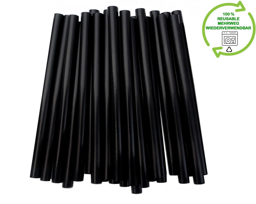Mehrweg Cocktail Trinkhalme 7x150mm schwarz | Foodypack.de