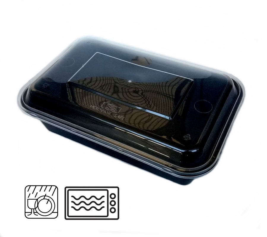 PP Schale 1100 ml schwarz mit Deckel 220x140x55 mm mikrowellengeeignet wiederverwendbar