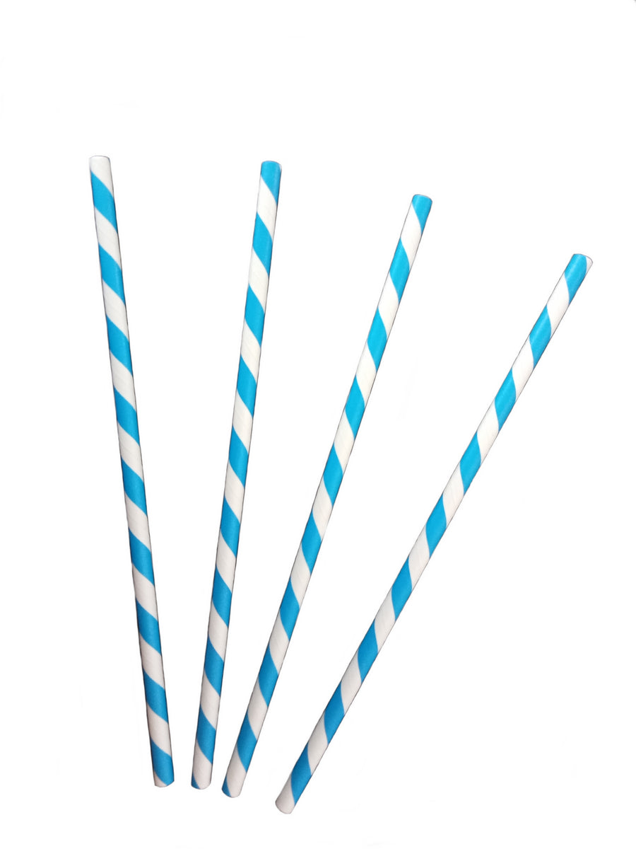 Papier Trinkhalme Cocktail eco blau-weiß 200x6 mm Horeca Qualität | Foodypack.de